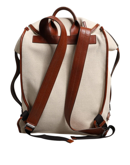 Dolce &amp; Gabbana Beige Braun Canvas Leder EDGE Reise Herren Rucksack Tasche