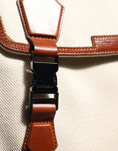 Dolce &amp; Gabbana Beige Braun Canvas Leder EDGE Reise Herren Rucksack Tasche