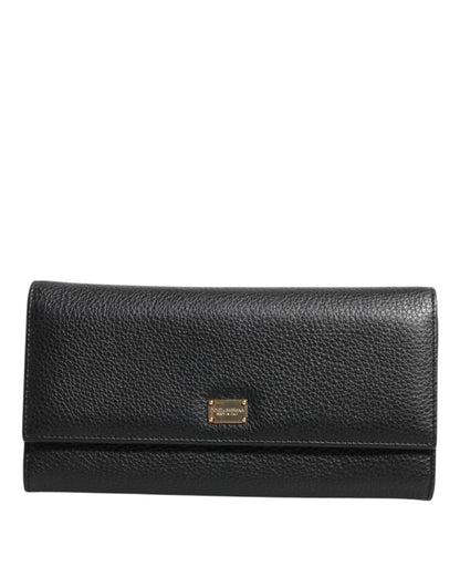 Dolce &amp; Gabbana – Dreifach gefaltete Kartenetui-Geldbörse aus schwarzem Leder mit Logo-Schild