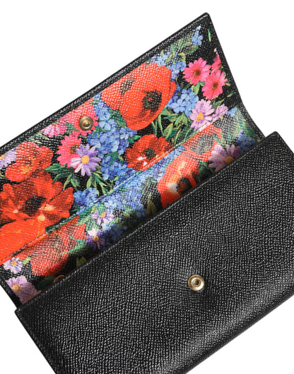 Dolce &amp; Gabbana – Dreifach gefaltete Kartenetui-Geldbörse aus schwarzem Leder mit Logo-Schild