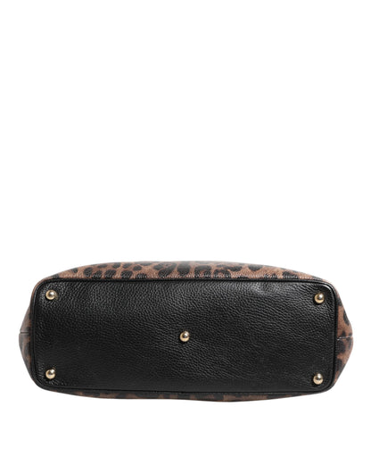 Dolce &amp; Gabbana – Tragetasche aus braunem Leoparden-GLAM-Leder mit Logo-Plakette