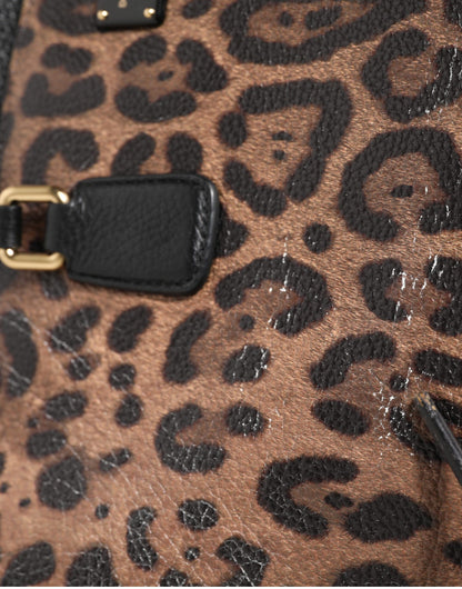 Dolce &amp; Gabbana – Tragetasche aus braunem Leoparden-GLAM-Leder mit Logo-Plakette