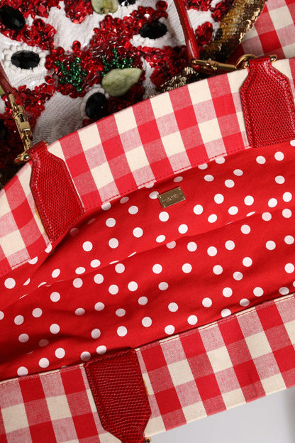 Dolce & Gabbana Red I Love Pizza Rhinestone Embellished Tote Bag