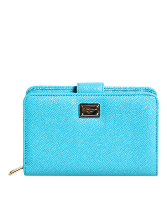 Dolce &amp; Gabbana Hellblaue, zweifach faltbare Clutch aus Leder im Kontinentalstil