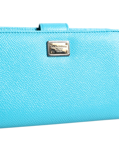 Dolce &amp; Gabbana Hellblaue, zweifach faltbare Clutch aus Leder im Kontinentalstil