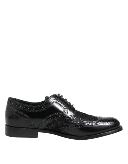 Dolce &amp; Gabbana – Formelle Schuhe aus schwarzem Leder mit floraler Spitze