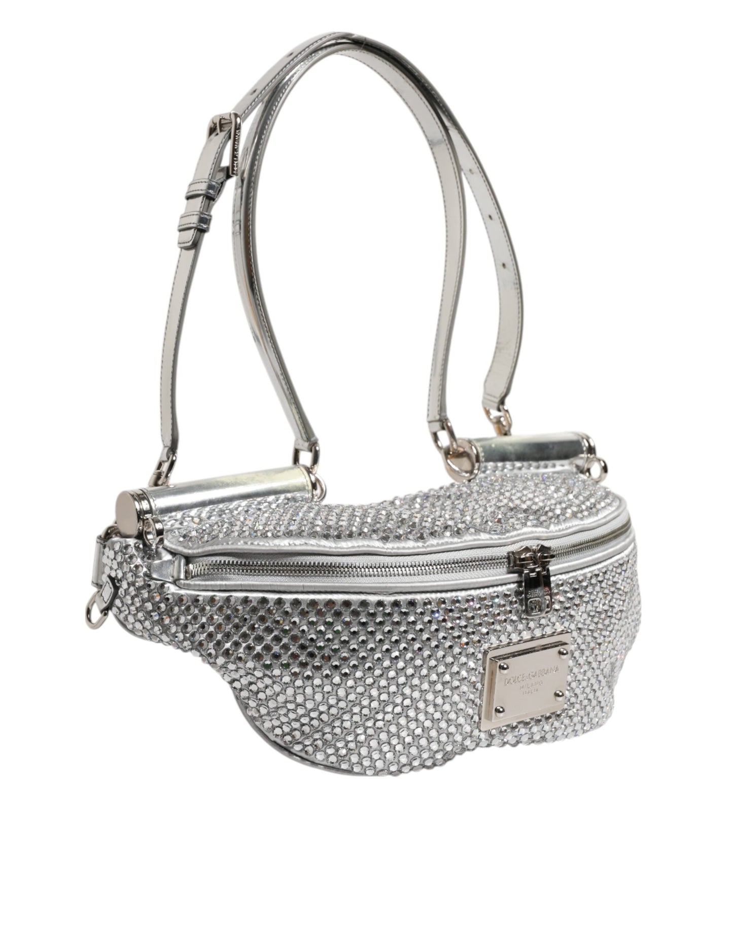 Dolce & Gabbana Silver Crystal-Embellished Belt Strap Bag