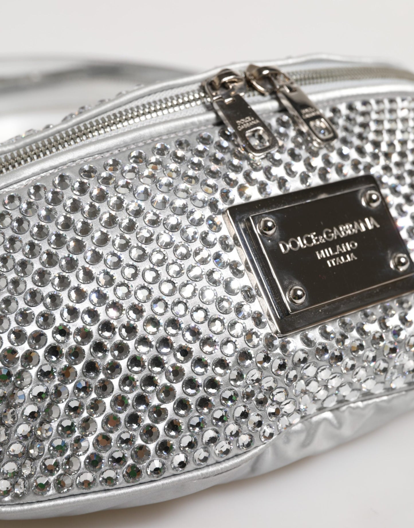 Dolce & Gabbana Silver Crystal-Embellished Belt Strap Bag