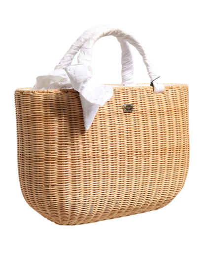 Dolce & Gabbana Beige Fiber Vegetable Basket Handbag Tote Bag