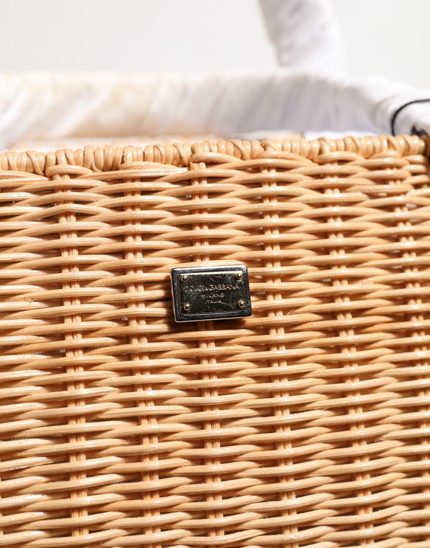 Dolce & Gabbana Beige Fiber Vegetable Basket Handbag Tote Bag