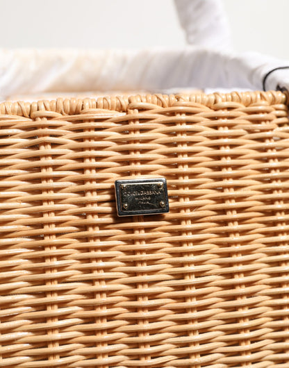 Dolce & Gabbana Beige Fiber Vegetable Basket Handbag Tote Bag