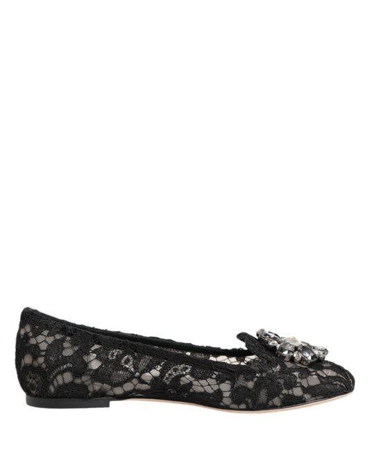 Dolce &amp; Gabbana – Schwarze Taormina-Ballerinas mit Spitzen und Kristallen