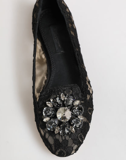 Dolce &amp; Gabbana – Schwarze Taormina-Ballerinas mit Spitzen und Kristallen