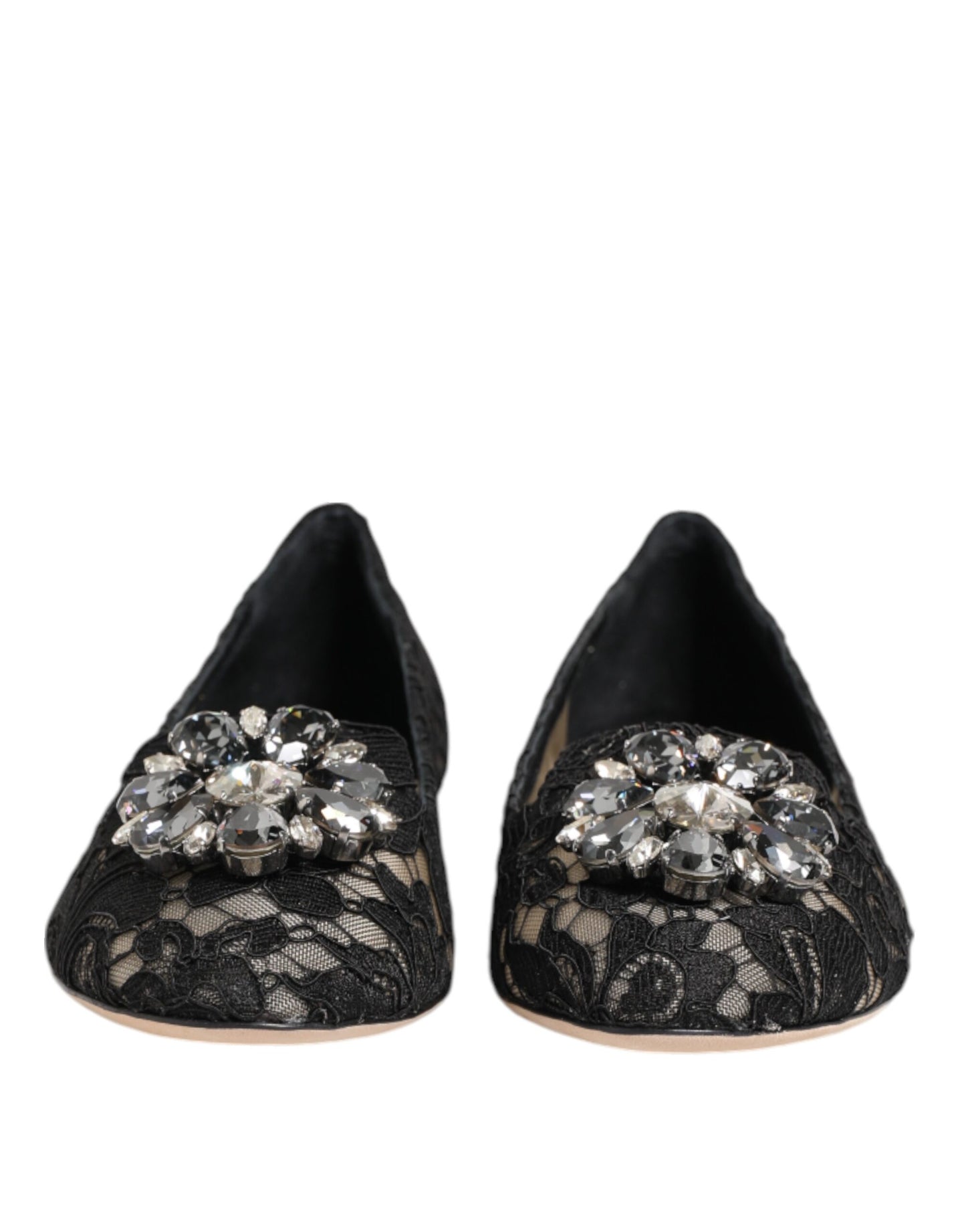 Dolce &amp; Gabbana – Schwarze Taormina-Ballerinas mit Spitzen und Kristallen