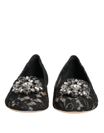 Dolce &amp; Gabbana – Schwarze Taormina-Ballerinas mit Spitzen und Kristallen