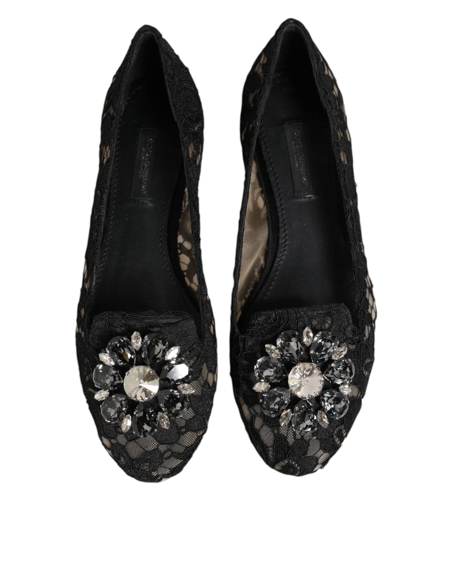 Dolce &amp; Gabbana – Schwarze Taormina-Ballerinas mit Spitzen und Kristallen