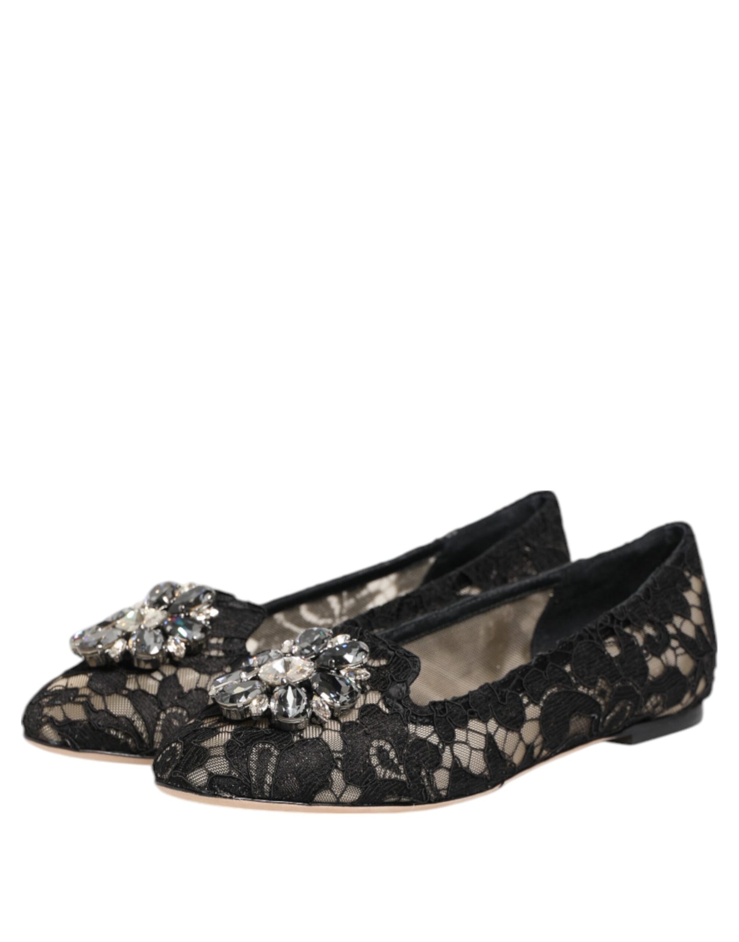Dolce &amp; Gabbana – Schwarze Taormina-Ballerinas mit Spitzen und Kristallen