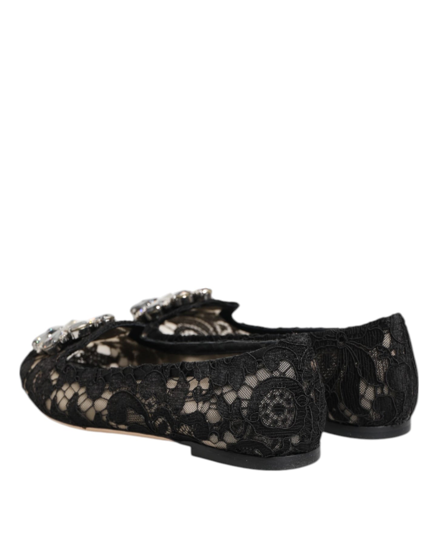 Dolce &amp; Gabbana – Schwarze Taormina-Ballerinas mit Spitzen und Kristallen