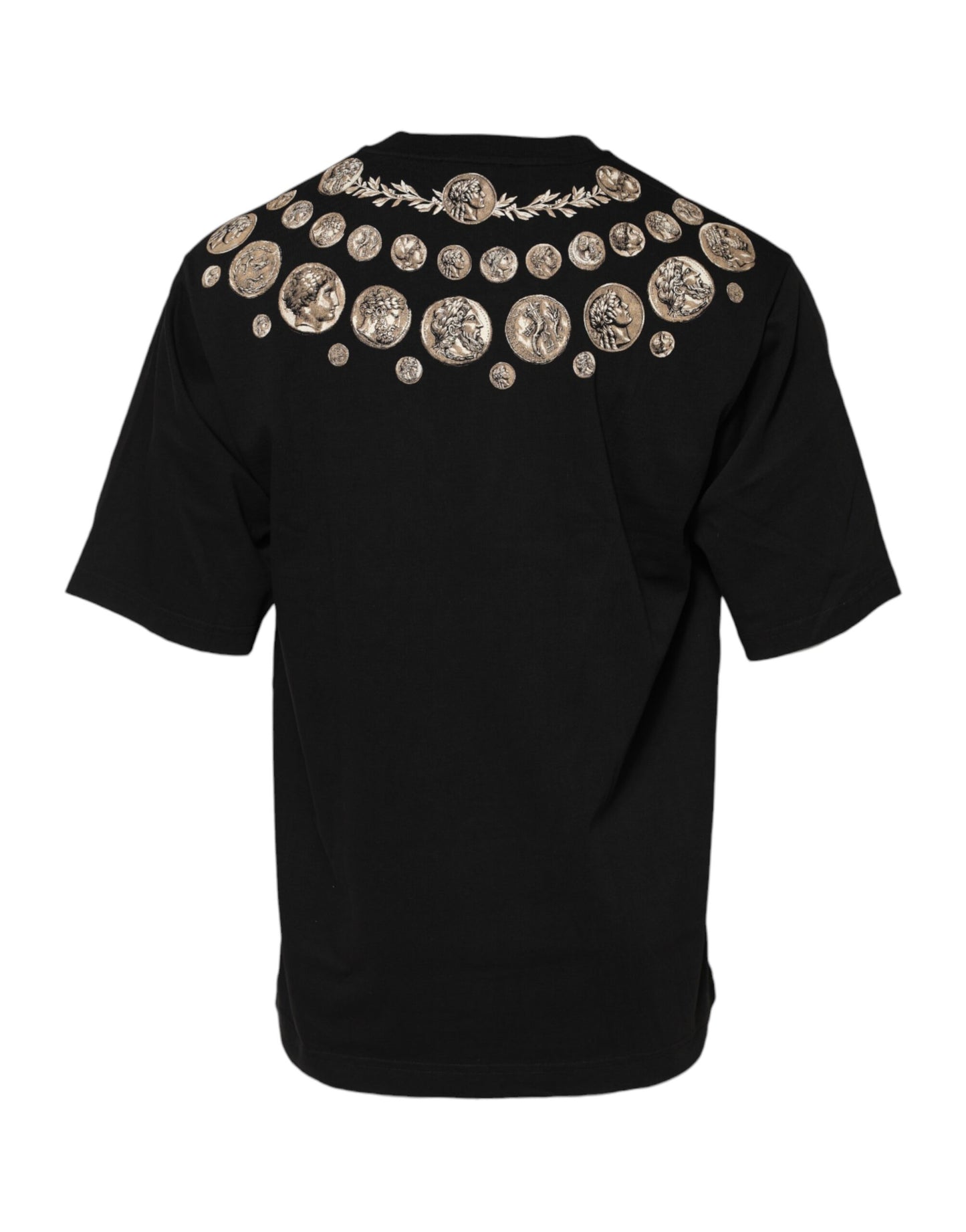Dolce &amp; Gabbana – Schwarzes Baumwoll-T-Shirt mit Rundhalsausschnitt und Münzdruck