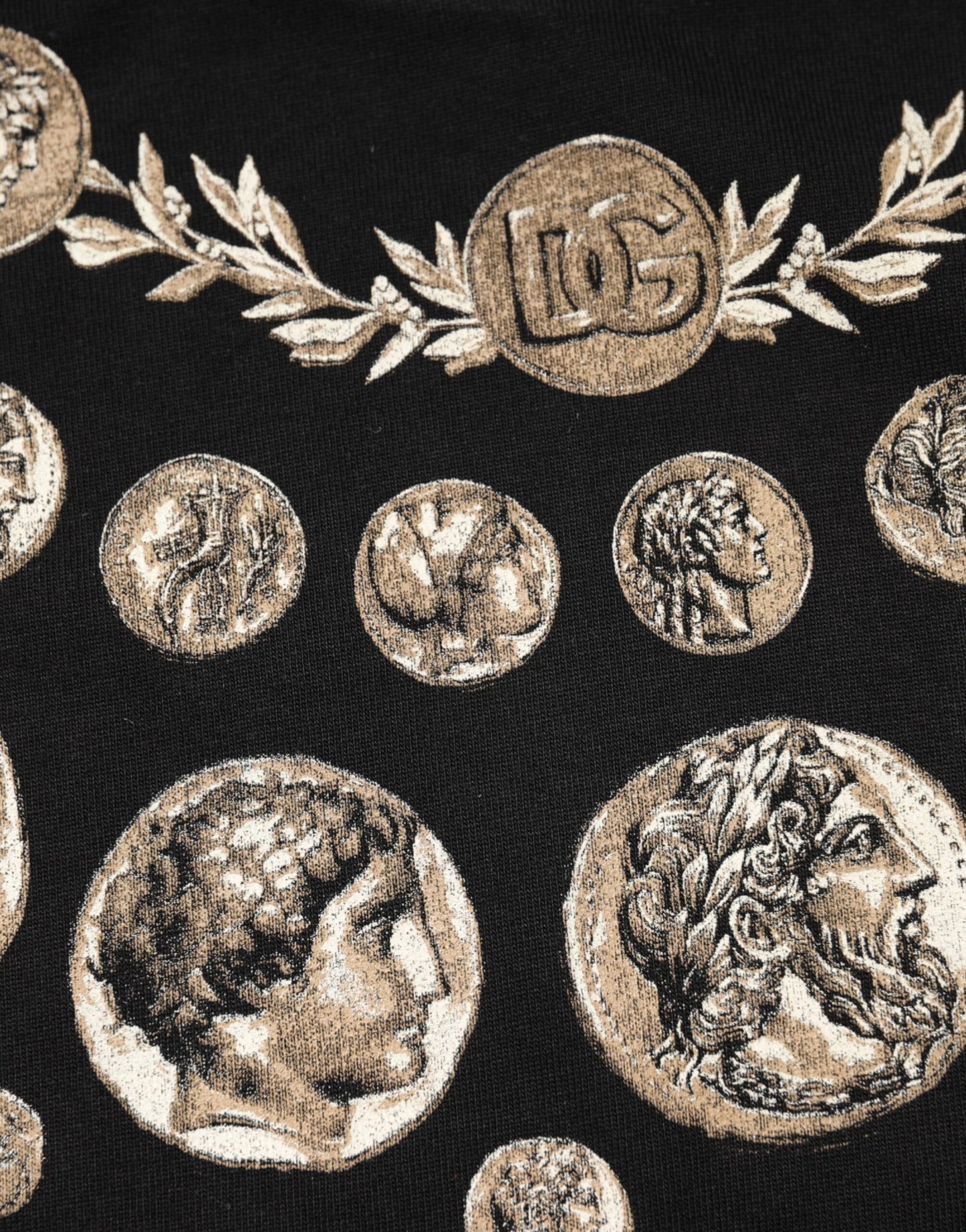 Dolce &amp; Gabbana – Schwarzes Baumwoll-T-Shirt mit Rundhalsausschnitt und Münzdruck