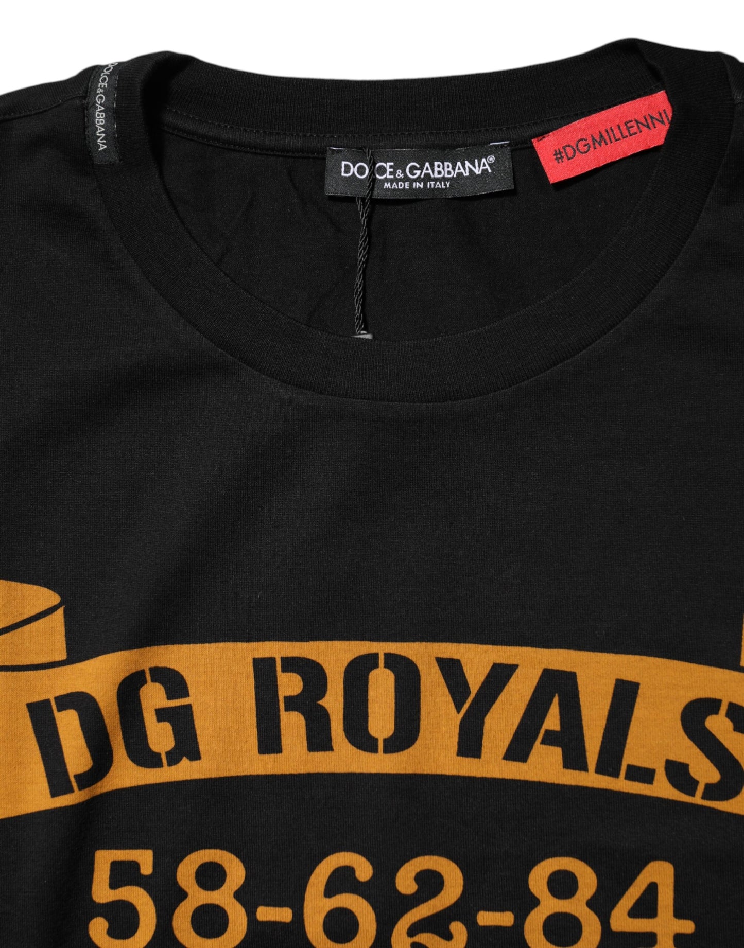 Dolce &amp; Gabbana Schwarzes DG Royals Baumwoll-T-Shirt mit Rundhalsausschnitt