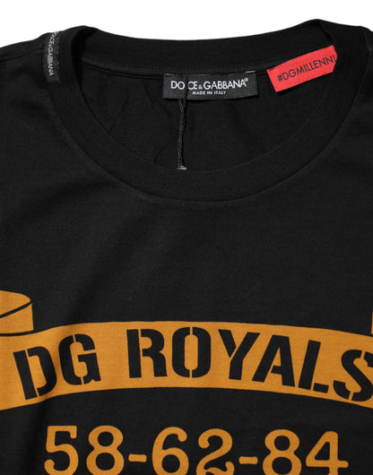 Dolce &amp; Gabbana Schwarzes DG Royals Baumwoll-T-Shirt mit Rundhalsausschnitt