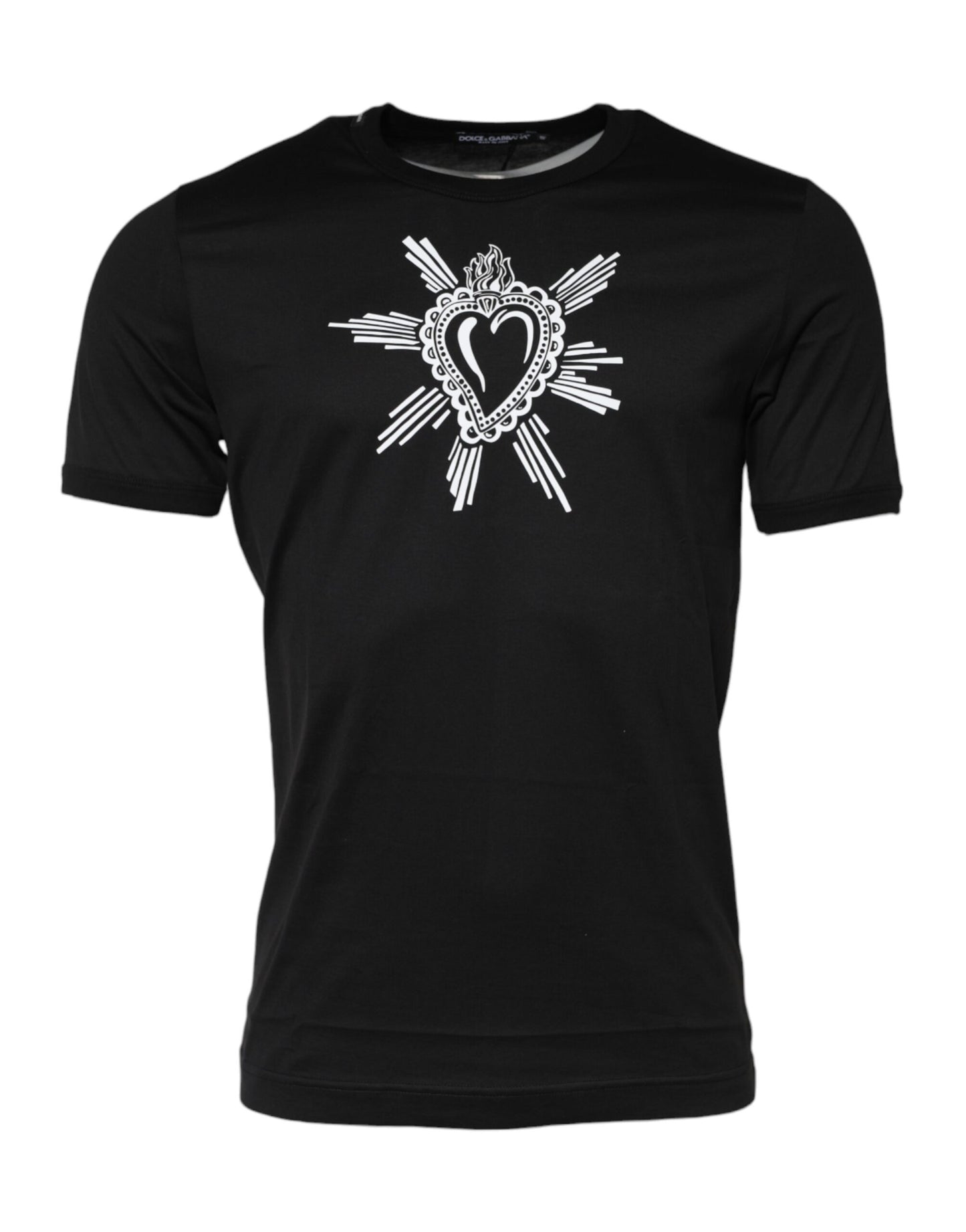 Dolce &amp; Gabbana Schwarzes T-Shirt aus Baumwolle mit Rundhalsausschnitt „Sacred Heart“