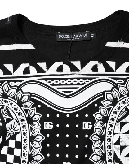 Dolce &amp; Gabbana – Schwarzes Baumwoll-T-Shirt mit Rundhalsausschnitt und Bandana-Print