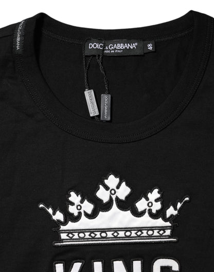 Dolce &amp; Gabbana Schwarzes T-Shirt aus Baumwolle mit Rundhalsausschnitt „DG King Crown“