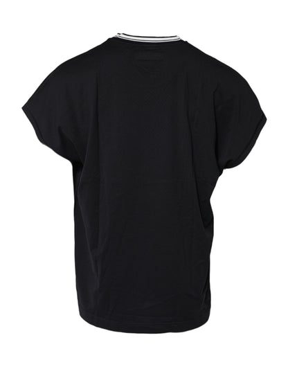 Dolce &amp; Gabbana Dunkelblaues T-Shirt aus Baumwolle mit Rundhalsausschnitt „Venezia Crown“