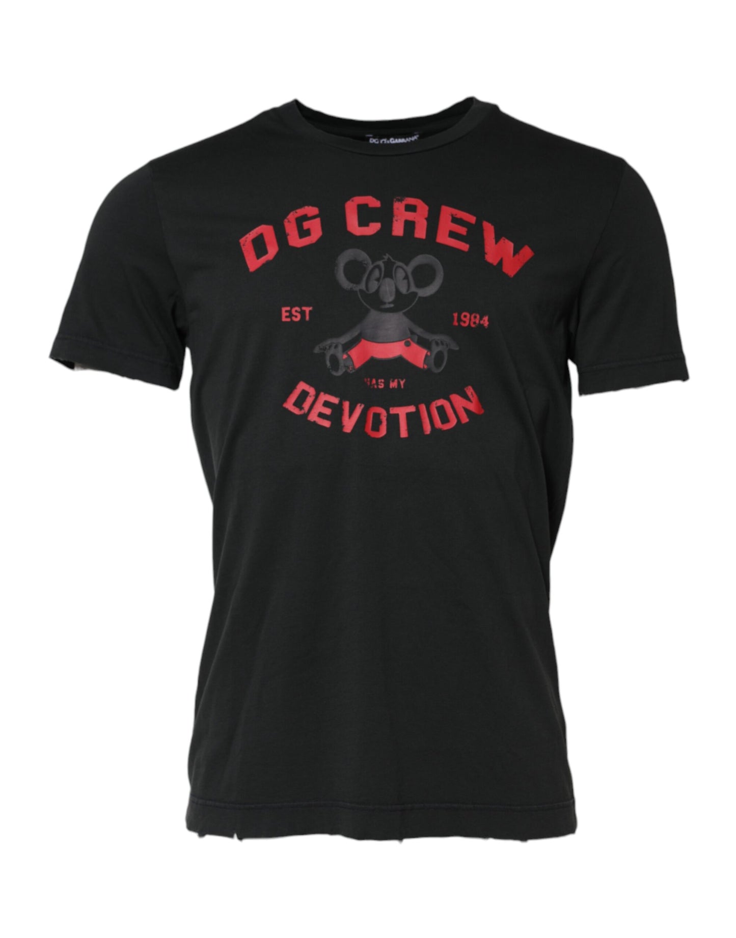 Dolce &amp; Gabbana Schwarzes DG Crew Devotion Baumwoll-T-Shirt mit Rundhalsausschnitt