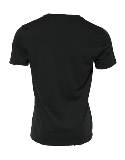 Dolce &amp; Gabbana Schwarzes DG Crew Devotion Baumwoll-T-Shirt mit Rundhalsausschnitt