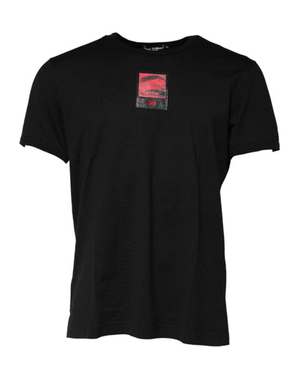 Dolce &amp; Gabbana – Schwarzes T-Shirt mit Augen-Print aus Baumwolle für Herren mit Rundhalsausschnitt