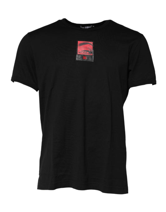 Dolce &amp; Gabbana – Schwarzes T-Shirt mit Augen-Print aus Baumwolle für Herren mit Rundhalsausschnitt