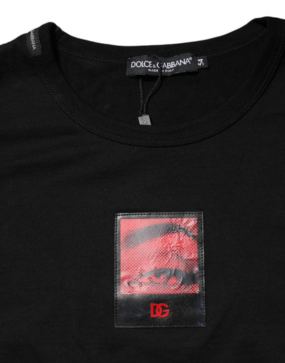 Dolce &amp; Gabbana – Schwarzes T-Shirt mit Augen-Print aus Baumwolle für Herren mit Rundhalsausschnitt