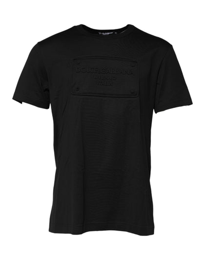 Dolce &amp; Gabbana – Schwarzes Baumwoll-T-Shirt mit Rundhalsausschnitt und geprägtem Logo