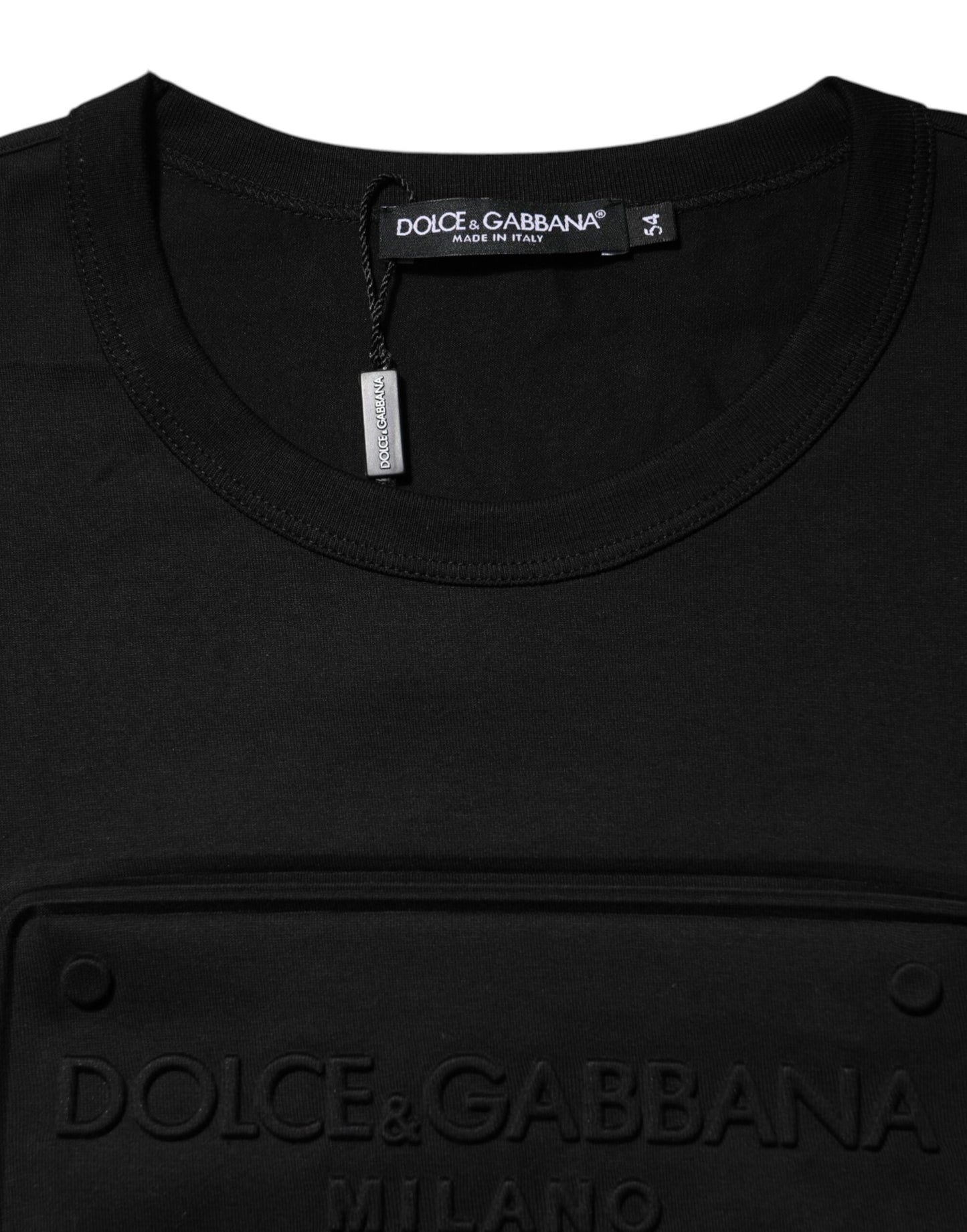 Dolce &amp; Gabbana – Schwarzes Baumwoll-T-Shirt mit Rundhalsausschnitt und geprägtem Logo