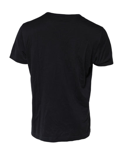 Dolce &amp; Gabbana – Dunkelblaues Baumwoll-T-Shirt mit Rundhalsausschnitt und Logo-Plakette