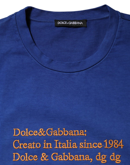 Dolce &amp; Gabbana – Blaues Baumwoll-T-Shirt mit Rundhalsausschnitt und Logografik