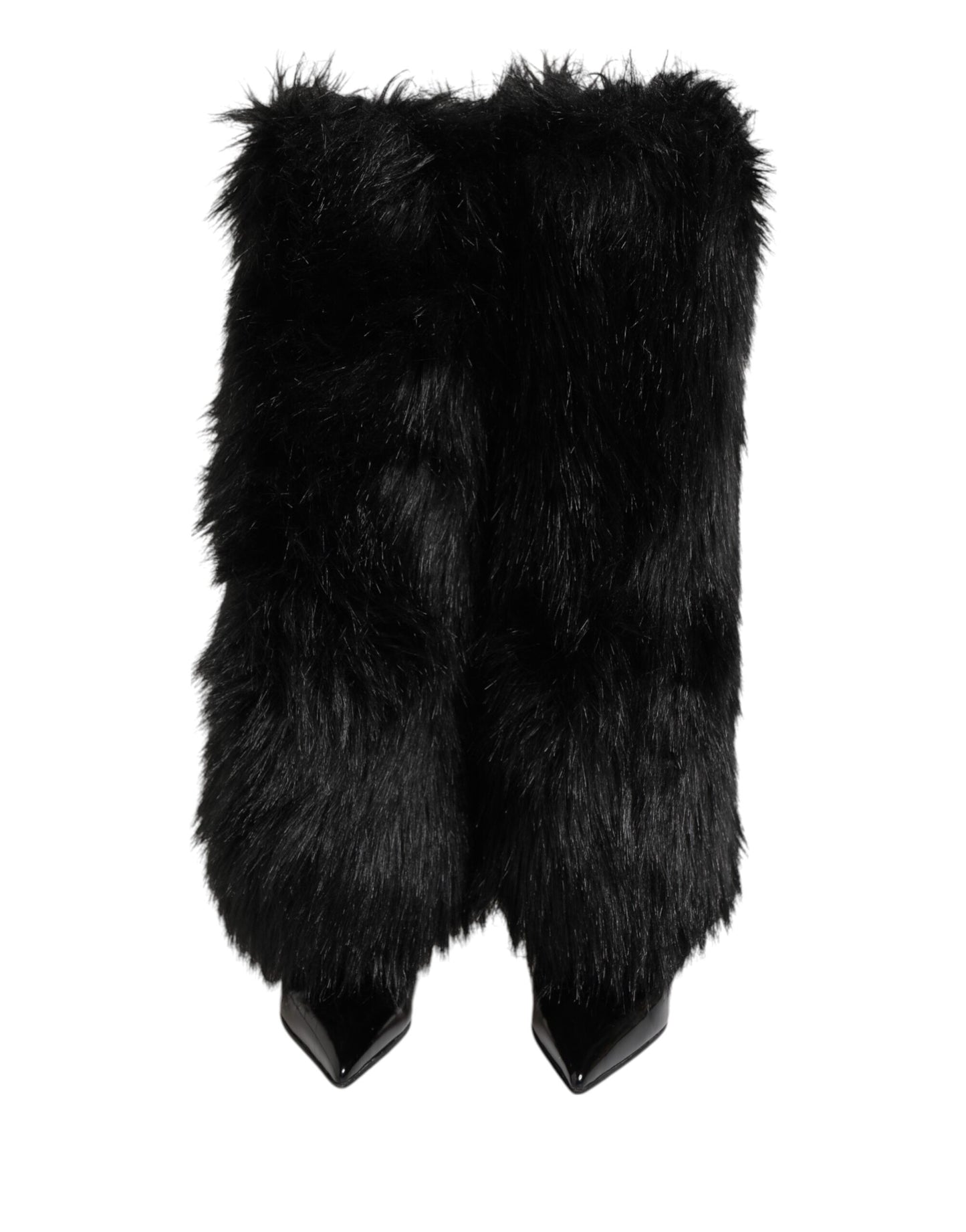 Dolce &amp; Gabbana – Kniehohe Stiefel mit spitzem Absatz und Kunstfell in Schwarz