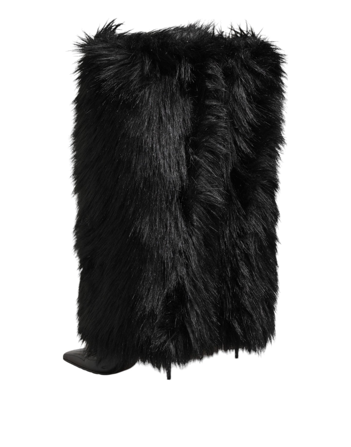 Dolce &amp; Gabbana – Kniehohe Stiefel mit spitzem Absatz und Kunstfell in Schwarz