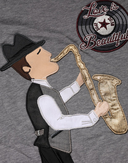 Dolce &amp; Gabbana Graues #DGFamily Baumwoll-T-Shirt mit Rundhalsausschnitt