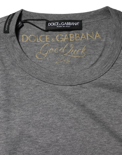 Dolce &amp; Gabbana – Graues T-Shirt aus Baumwolle mit Rundhalsausschnitt und kurzen Ärmeln