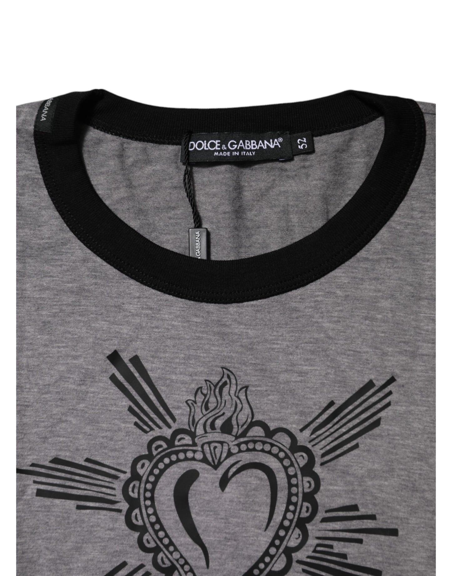 Dolce &amp; Gabbana Graues T-Shirt aus Baumwolle mit Rundhalsausschnitt „Sacred Heart“