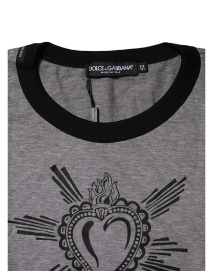Dolce &amp; Gabbana Graues T-Shirt aus Baumwolle mit Rundhalsausschnitt „Sacred Heart“