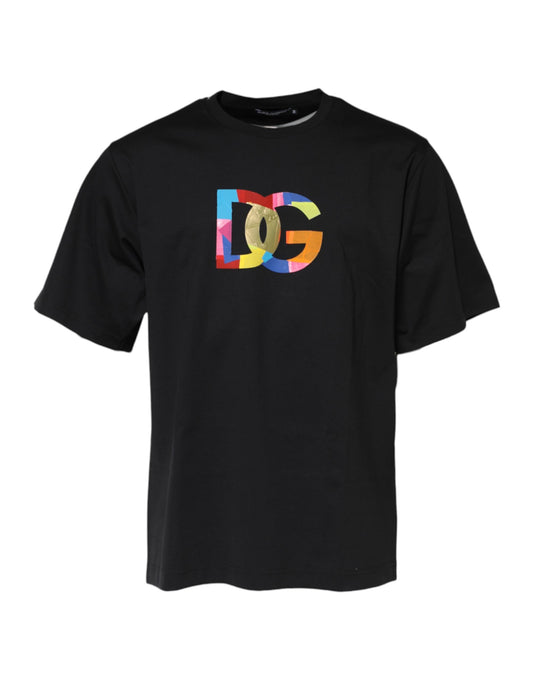 Dolce &amp; Gabbana – Schwarzes Baumwoll-T-Shirt mit Rundhalsausschnitt und DG-Logodruck