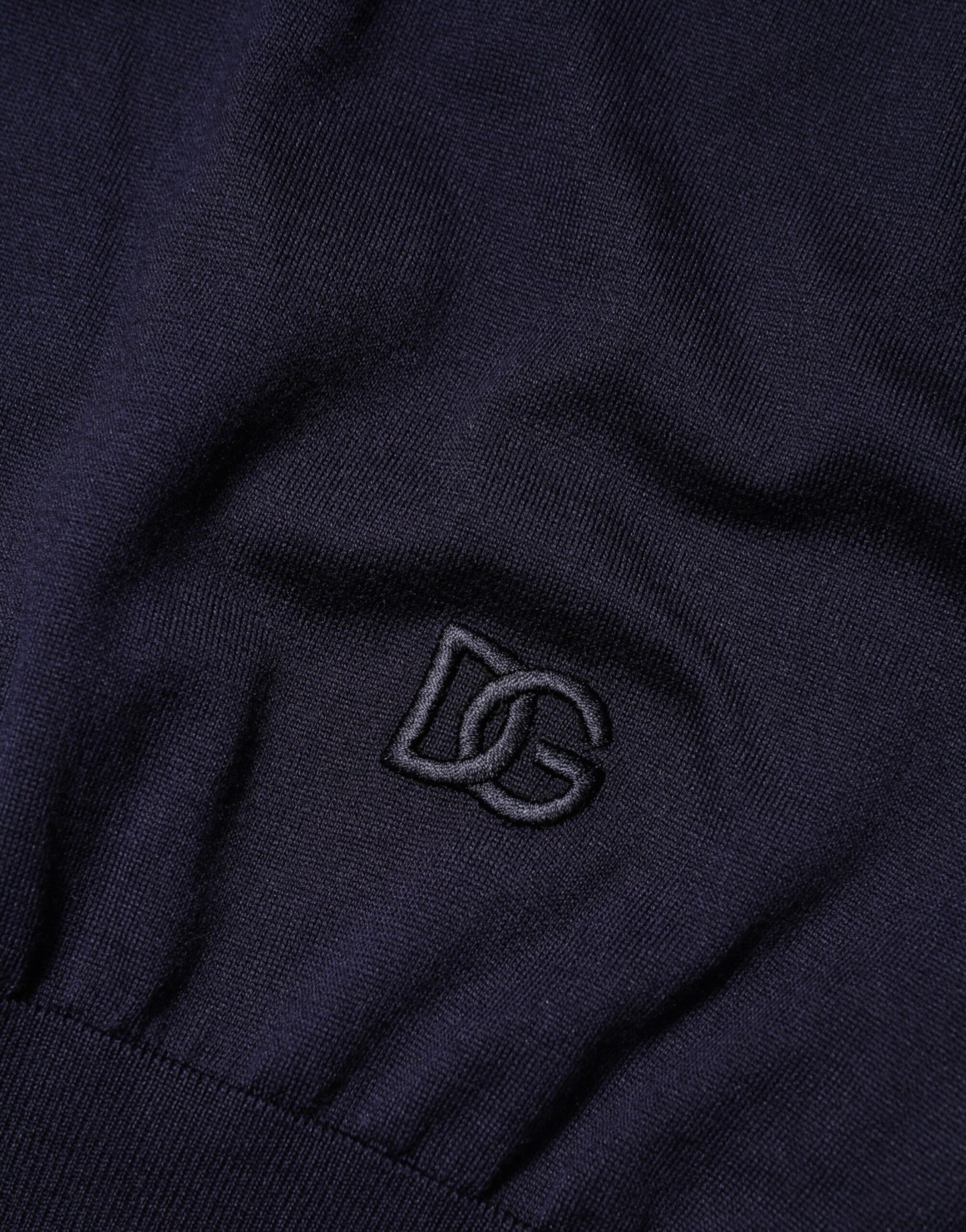 Dolce &amp; Gabbana – Dunkelblaues Seiden-T-Shirt mit Rundhalsausschnitt und kurzen Ärmeln