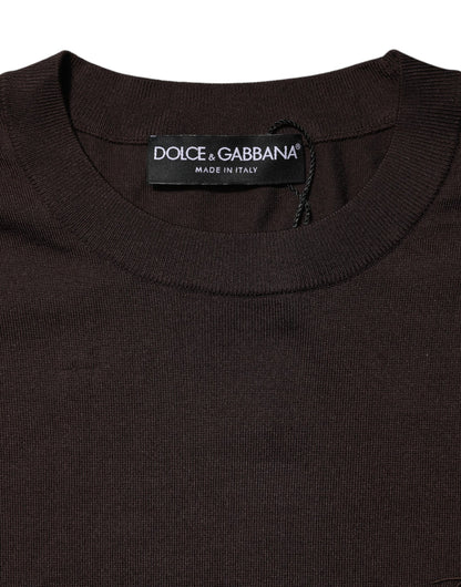 Dolce &amp; Gabbana – Braunes Seiden-T-Shirt mit Rundhalsausschnitt und kurzen Ärmeln