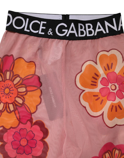 Dolce &amp; Gabbana, Rosa Leggings mit Blumenmuster und Stretchbund