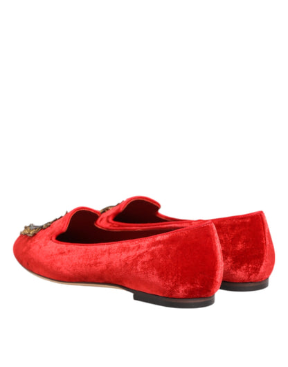 Dolce &amp; Gabbana – Rote Loafer aus Samt mit DG-Herzmotiv